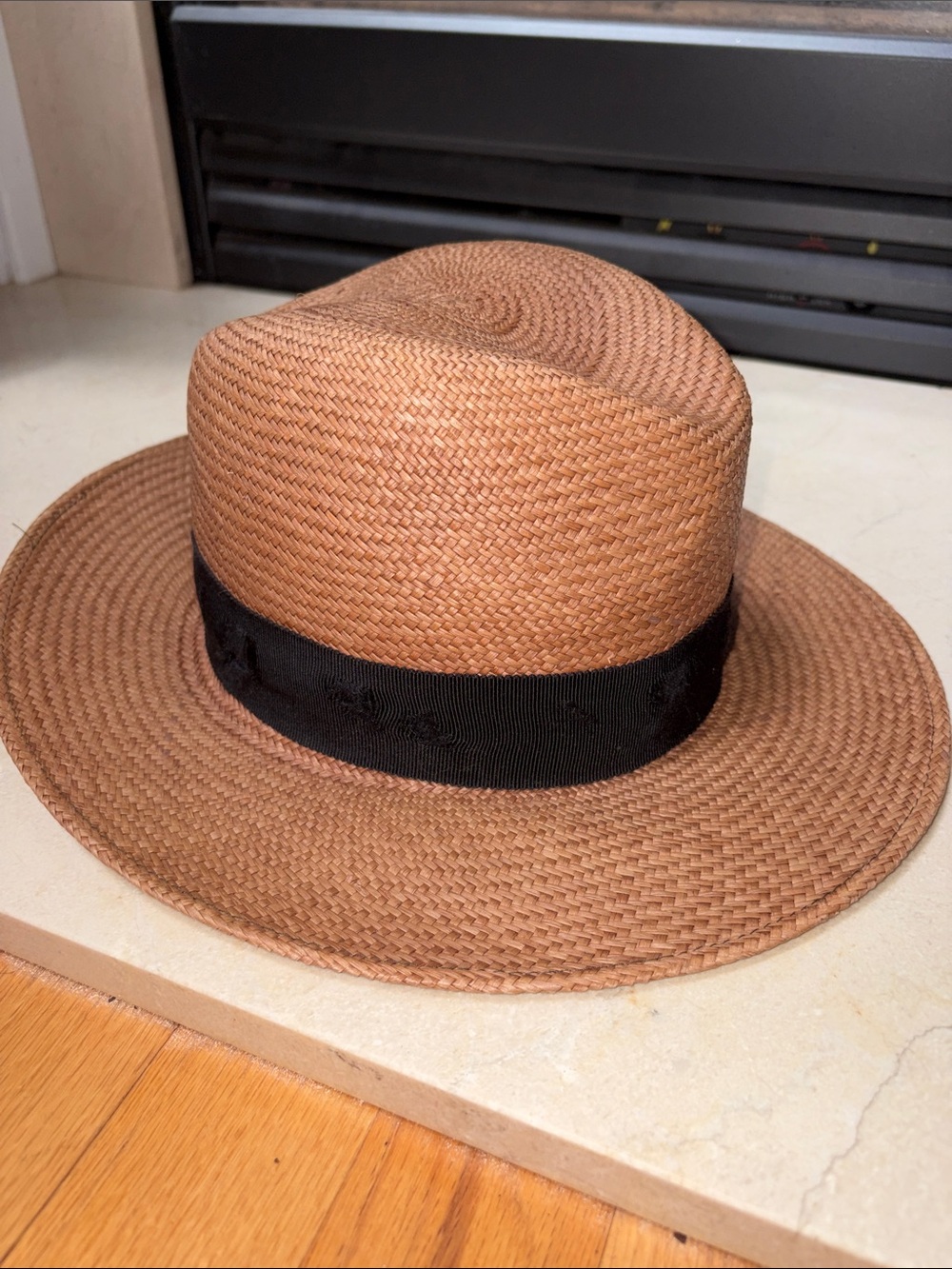rag & bone Brown Straw Fedora with Black Band